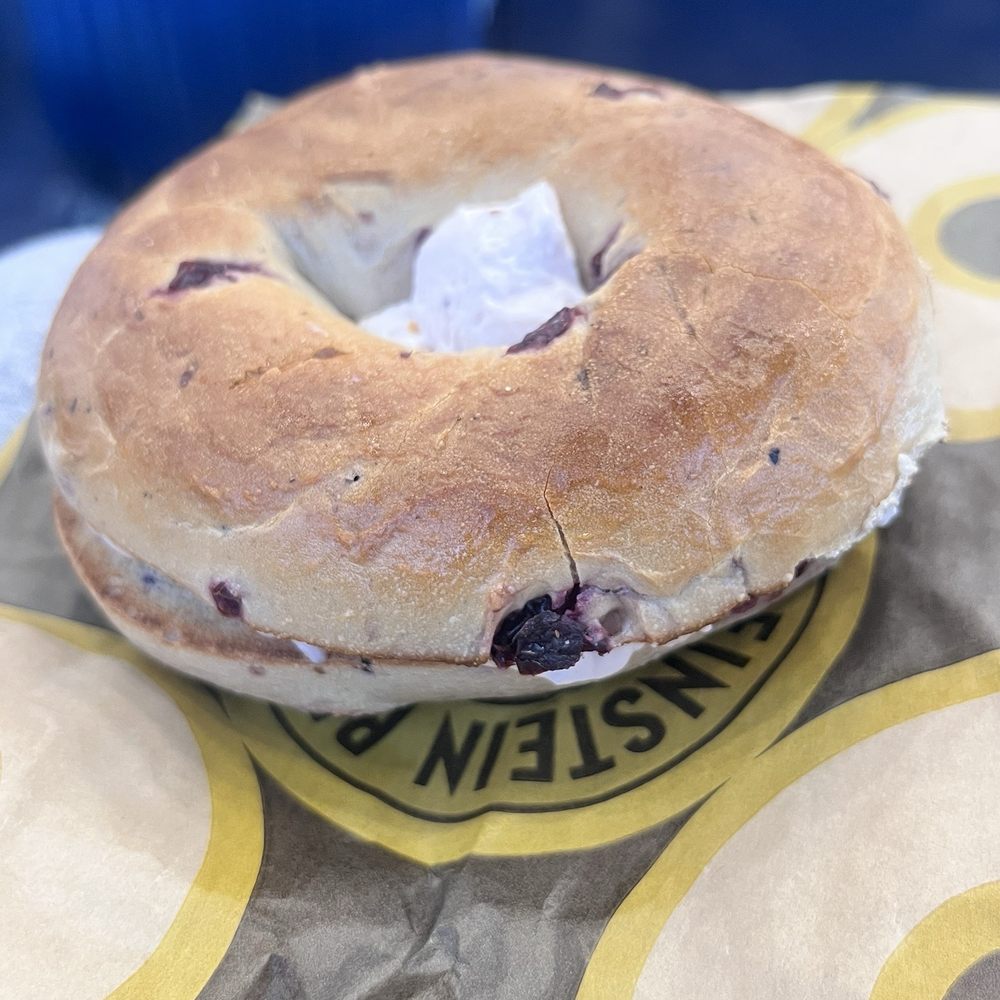 Einstein Bros. Bagels - Blueberry Bagel with Strawberry Cream Cheese - Bagels Near Me - Las Vegas, Nevada Einstein Bros. Bagels - Blueberry Bagel with Strawberry Cream Cheese - Bagels Near Me - Las Vegas, Nevada