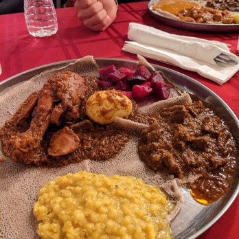 Hawwi Ethiopian Restaurant - Combo #2 - FYI, the yellow lentils are delicious. - Ethiopian Near Me - Alexandria, Virginia