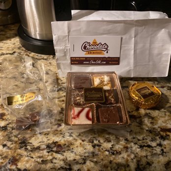 The Chocolate Architect - Here is the order. This little container is about 3" x 4" inches. This a partially empty bag and one little peanut butter cup is worth $108? - Chocolatiers & Shops Near Me - Folsom, California