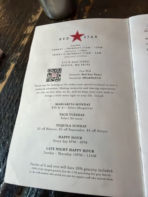 Menu photo 1 Red Star Taco Bar Seattle, WA Menu photo 1 Red Star Taco Bar Seattle, WA