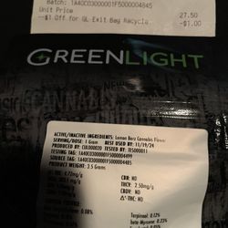 Greenlight Dispensary - Kansas City - Receipt says "Lemon Cake" which is what I wanted and they gave me "Lemon Barz" ....