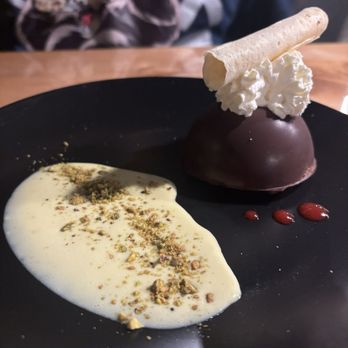 Char Kitchen - "Chocolate bomb" made with gf mousse, cake, and pistachio cream. I don't even know what else but this was FANTASTIC - American Near Me - Bremerton, Washington Char Kitchen - "Chocolate bomb" made with gf mousse, cake, and pistachio cream. I don't even know what else but this was FANTASTIC - American Near Me - Bremerton, Washington
