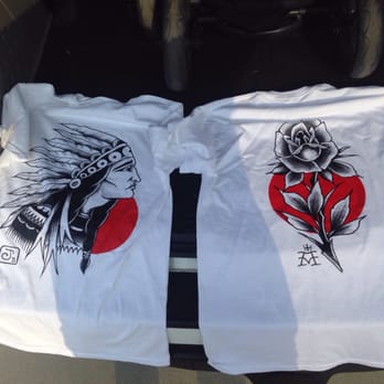 Technicolor Printing - The two back prints of a rose and Indian chief for Grace Tattoo Co. In Whittier, CA. - Screen Printing/T-Shirt Printing Near Me - Santa Fe Springs, California Technicolor Printing - The two back prints of a rose and Indian chief for Grace Tattoo Co. In Whittier, CA. - Screen Printing/T-Shirt Printing Near Me - Santa Fe Springs, California