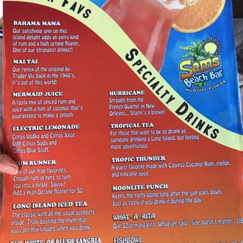 Sam's Beach Bar - Drink menu - Seafood Near Me - Hudson, Florida Sam's Beach Bar - Drink menu - Seafood Near Me - Hudson, Florida