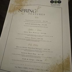 Boulevard Restaurant & Lounge - Spring menu