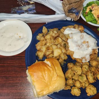 Granny Clark's Restaurant - CFS, home fries, fried oakra, side salad. - American Near Me - Dublin, Texas Granny Clark's Restaurant - CFS, home fries, fried oakra, side salad. - American Near Me - Dublin, Texas