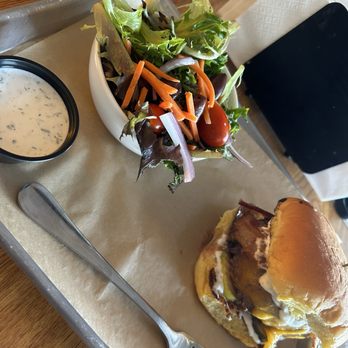 Grnd Sqrl - Ground Squirrel burger with a side salad - Gastropubs Near Me - Twentynine Palms, California Grnd Sqrl - Ground Squirrel burger with a side salad - Gastropubs Near Me - Twentynine Palms, California