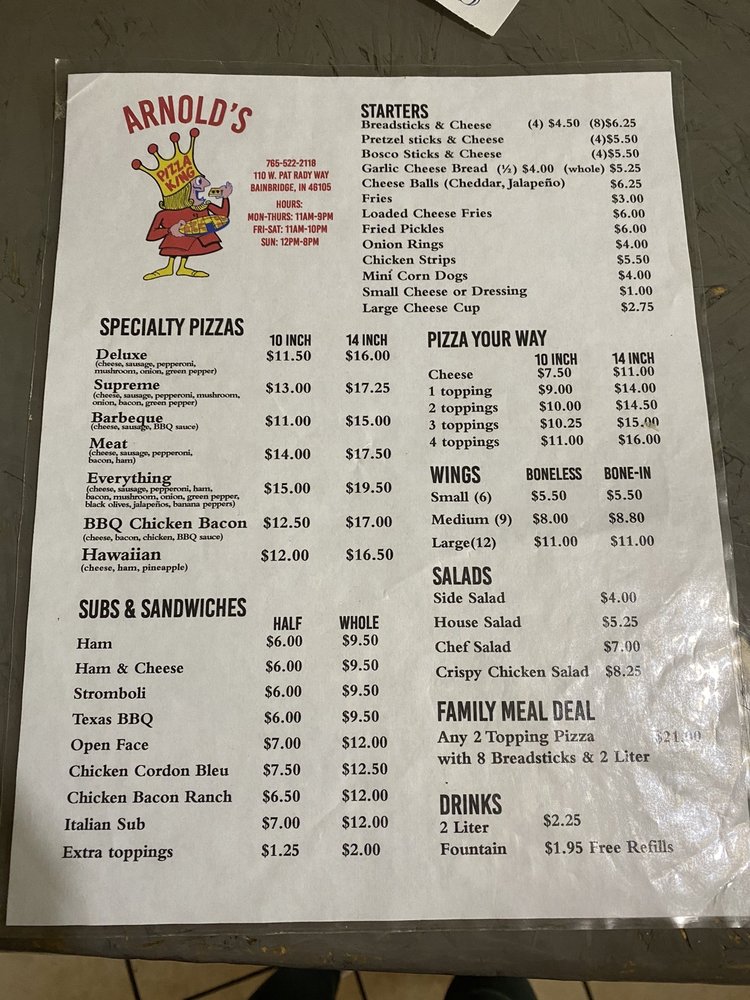 ARNOLD’S PIZZA KING Updated August 2024 110 W Pat Rady Way
