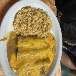 Chicken enchilada plate, all rice, no beans.