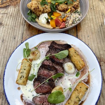 Foreign Cinema - Wagyu bavette steak & Curry Sesame Fried Chicken - Breakfast & Brunch Near Me - San Francisco, California Foreign Cinema - Wagyu bavette steak & Curry Sesame Fried Chicken - Breakfast & Brunch Near Me - San Francisco, California