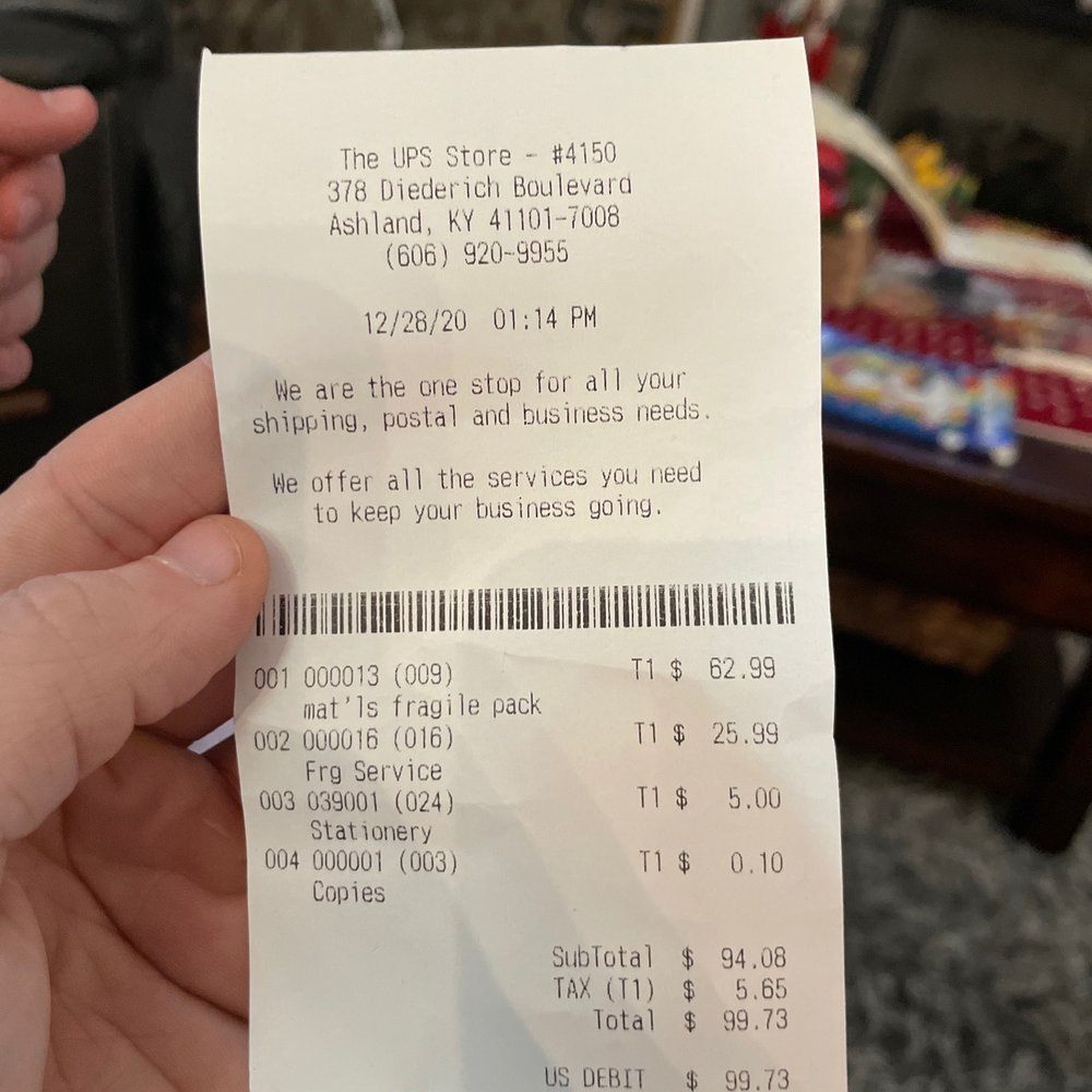 The UPS Store - 64.99 for a cardboard box and tape and 25.00 labor cost! - Shipping Centers Near Me - Ashland, Kentucky The UPS Store - 64.99 for a cardboard box and tape and 25.00 labor cost! - Shipping Centers Near Me - Ashland, Kentucky