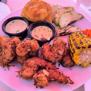 The Sea Monkey - Coconut shrimp with potato and cheese cakes, corn and squash. - Mexican Near Me - Puerto Vallarta, JAL The Sea Monkey - Coconut shrimp with potato and cheese cakes, corn and squash. - Mexican Near Me - Puerto Vallarta, JAL