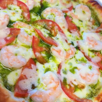 Compari's - Pesto Liza with fresh tomatoes and shrimp - Pizza Near Me - Los Angeles, California
