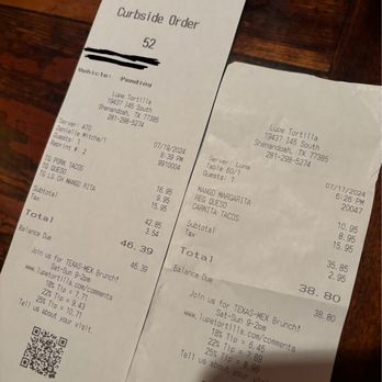 Lupe Tortilla Mexican Restaurant - I showed the To-Go server the receipt and asked is this the exact items. She said yes. - Tex-Mex Near Me - Shenandoah, Texas