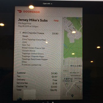 Jersey Mike's Subs - Receipt for my food - Fast Food Near Me - Austin, Texas