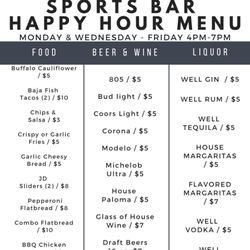 Legends Sports Bar - Happy Hour Menu
Monday & Wednesday - Friday
4PM-7PM