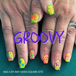Nails by Amy - Hand drawn retro nail art over clients natural nails