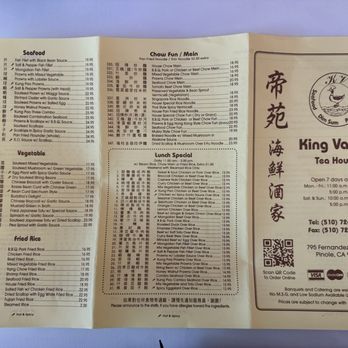 King Valley Tea House - Menu 9/3/24 - Dim Sum Near Me - Pinole, California