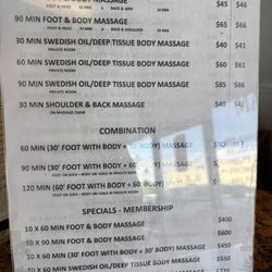 Foot and Body Reflexology - Services prices (7/2/2026)