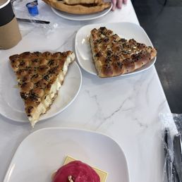 Honeycomb bread, raspberry dessert and meat fatayer . Honeycomb bread, raspberry dessert and meat fatayer .