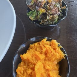 Fried Brussels and whipped sweet potatoes