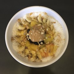 Animo Juice & Burrito Bar - Acai bowl with coconut, pineapple, banana, blueberries and peanut butter.