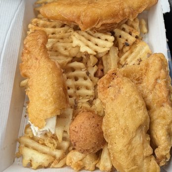Long John Silver's - Chicken and Fish & Chicken Platter with hush puppies and waffle fries - Seafood Near Me - Brooklyn, Ohio Long John Silver's - Chicken and Fish & Chicken Platter with hush puppies and waffle fries - Seafood Near Me - Brooklyn, Ohio