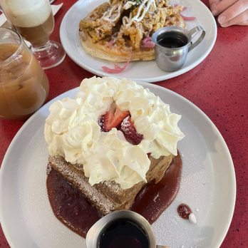 Veg Kitchen + Bar - Strawberries & Cream French Toast Chicken & Waffles - Vegan Near Me - Sacramento, California Veg Kitchen + Bar - Strawberries & Cream French Toast Chicken & Waffles - Vegan Near Me - Sacramento, California