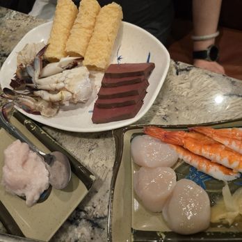 Grand HotPot - Duck Blood, Blue Crab, Scallops, Shrimp Sashimi (comes cooked) - Hot Pot Near Me - Pacifica, California