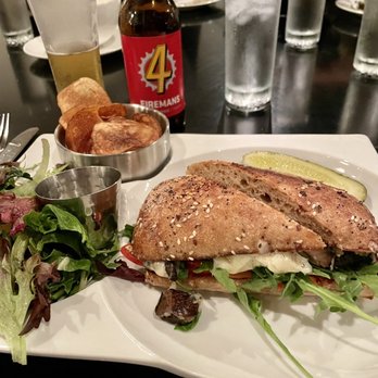 Vaudeville - Veggie mushroom sandwich with a side salad on ciabatta bread - New American Near Me - Fredericksburg, Texas