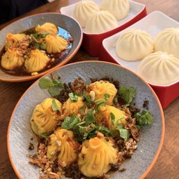 Chicken soup dumplings with chili oil and soy garlic sauce Chicken soup dumplings with chili oil and soy garlic sauce