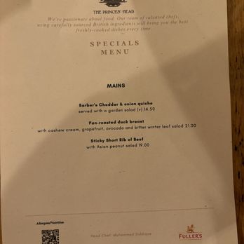 Princes Head - Specials menu - summer 2024 - Pubs Near Me - Richmond, XGL Princes Head - Specials menu - summer 2024 - Pubs Near Me - Richmond, XGL