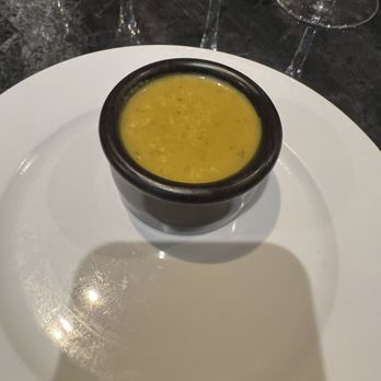 Les Quatre Saisons - Welcome course, amuse bouche, I think it was split pea soup - French Near Me - Versailles, 78 Les Quatre Saisons - Welcome course, amuse bouche, I think it was split pea soup - French Near Me - Versailles, 78