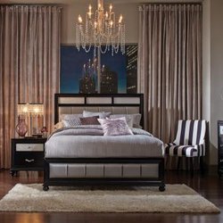 New Cutler Furniture - BED IN BLACK COLOUR WITH GREY FABRIC ON HEADBOARD AND FOOTBOARD