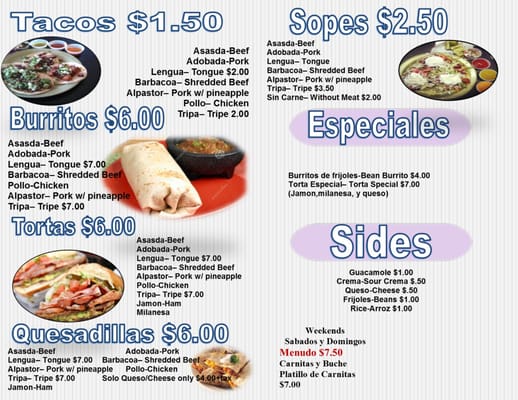 Menu photo 7 Tacos Selene Aurora, CO