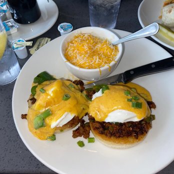 Eggsquisite Cafe - Allen - Chorizo Benedict - Breakfast & Brunch Near Me - Allen, Texas