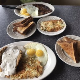 Country Fried Steak and Silorin breakfast both with eggs sunny side up