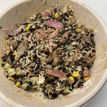 Cava - Shredded lamb bowl with black lentils, white rice, and filled with veggies, hummus, and sauces - Mediterranean Near Me - Culver City, California Cava - Shredded lamb bowl with black lentils, white rice, and filled with veggies, hummus, and sauces - Mediterranean Near Me - Culver City, California