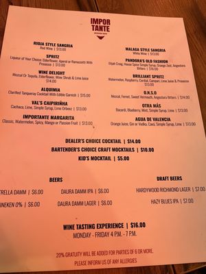 Menu photo 3 Importante Bodega Bar Richmond, VA