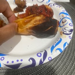 Burnt meatballs and burnt bun