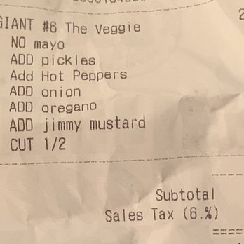 Jimmy John's - Supposed to be 2 giant #6 sandwich cut in 1/2 and only received one. - Sandwiches Near Me - Louisville, Kentucky Jimmy John's - Supposed to be 2 giant #6 sandwich cut in 1/2 and only received one. - Sandwiches Near Me - Louisville, Kentucky