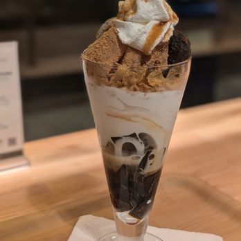 Nana's Green Tea - Hojicha kinako mochi parfait (back view) - Cafes Near Me - Pasadena, California Nana's Green Tea - Hojicha kinako mochi parfait (back view) - Cafes Near Me - Pasadena, California