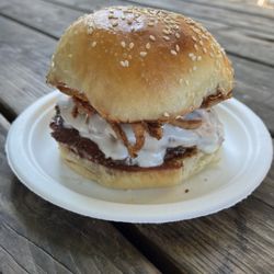 A Slangers style burger with two patties.