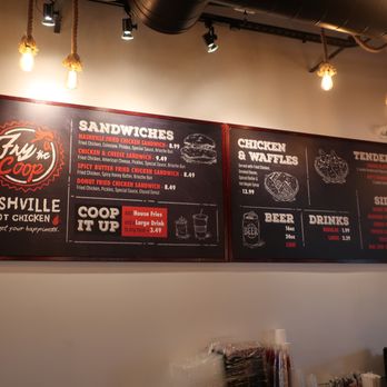 Fry the Coop - Menu board, circa June 2021. - Chicken Shop Near Me - Prospect Heights, Illinois Fry the Coop - Menu board, circa June 2021. - Chicken Shop Near Me - Prospect Heights, Illinois