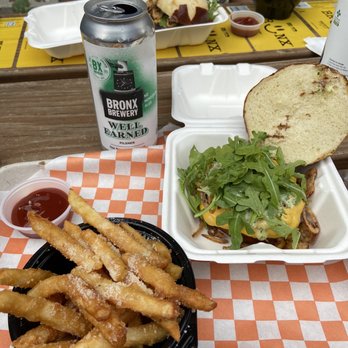 The Bronx Brewery - Backyard burger with truffle fries and Bronx Pilsner Beer - Breweries Near Me - Bronx, New York The Bronx Brewery - Backyard burger with truffle fries and Bronx Pilsner Beer - Breweries Near Me - Bronx, New York
