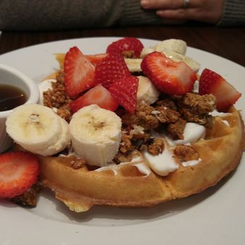 Off Street Cafe - Fitness waffle - waffle topped with yogurt, strawberries, bananas & granola - American Near Me - Cerritos, California Off Street Cafe - Fitness waffle - waffle topped with yogurt, strawberries, bananas & granola - American Near Me - Cerritos, California