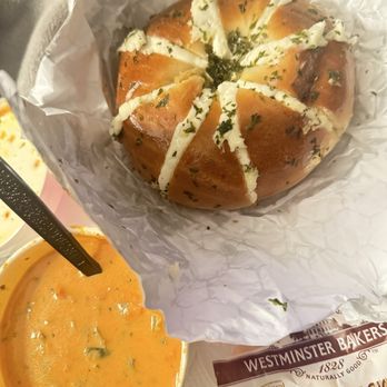 Klein’s Bakery & Cafe - Tomato Soup & Bagel Viral (stuffed cream cheese, garlic & parsley butter) - Bakeries Near Me - Chicago, Illinois