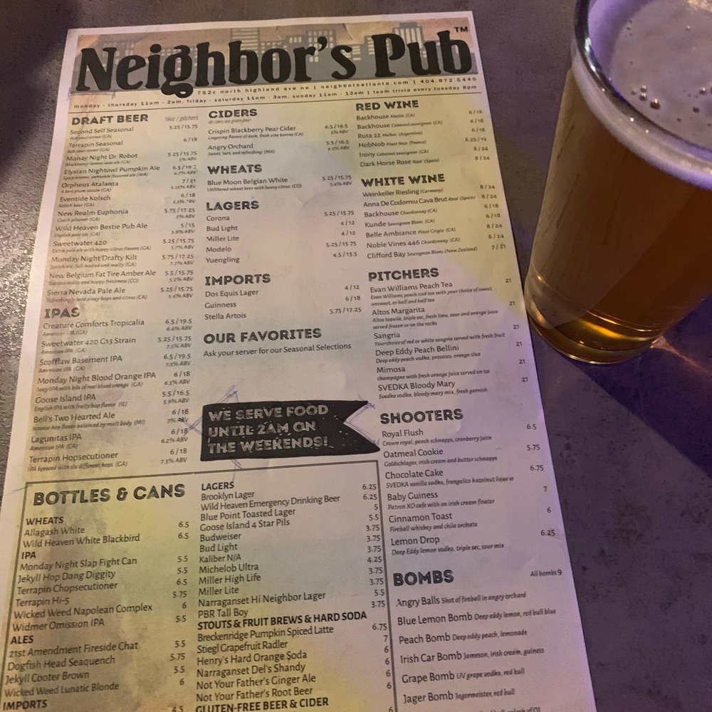 Neighbor's Pub - Drink menu, March 2019 - American Near Me - Atlanta, Georgia Neighbor's Pub - Drink menu, March 2019 - American Near Me - Atlanta, Georgia