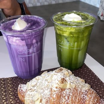 Caffe In Coffee Roasters - Almond Croissant, Ube Cream Top and Matcha Cream Top - Coffee & Tea Near Me - Tustin, California Caffe In Coffee Roasters - Almond Croissant, Ube Cream Top and Matcha Cream Top - Coffee & Tea Near Me - Tustin, California