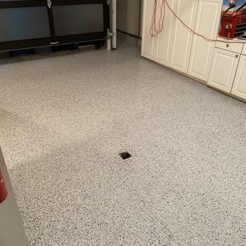 Angel's Paint & Epoxy - Angels Epoxy floor End of day 1 garage with flakes spread on top of Epoxy base coat! - Flooring Near Me Angel's Paint & Epoxy - Angels Epoxy floor End of day 1 garage with flakes spread on top of Epoxy base coat! - Flooring Near Me